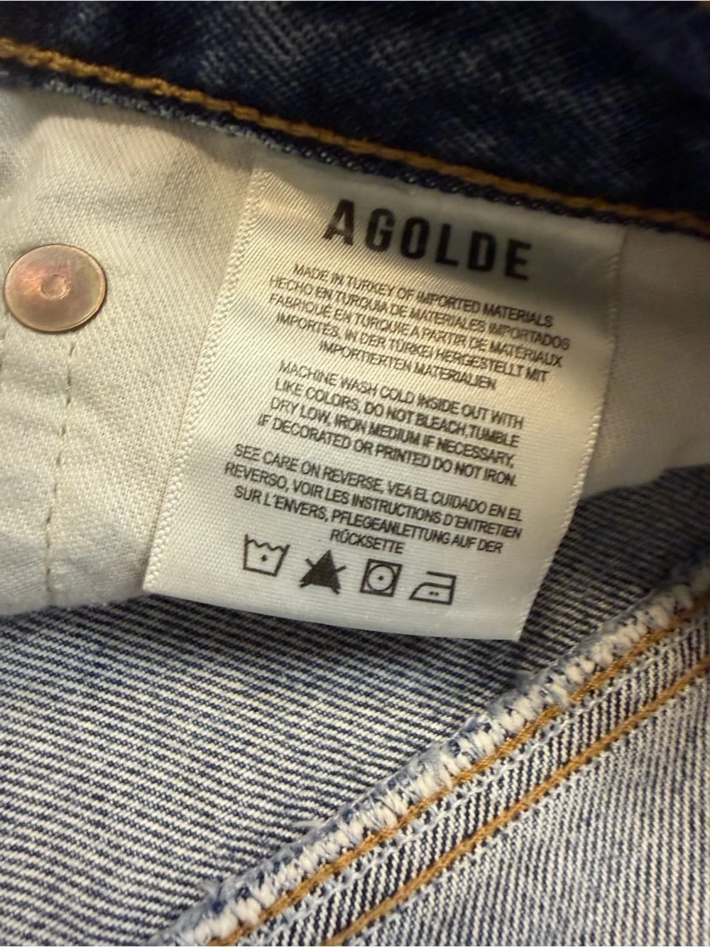Agolde Light Blue Distressed Button-Front Jean Shorts